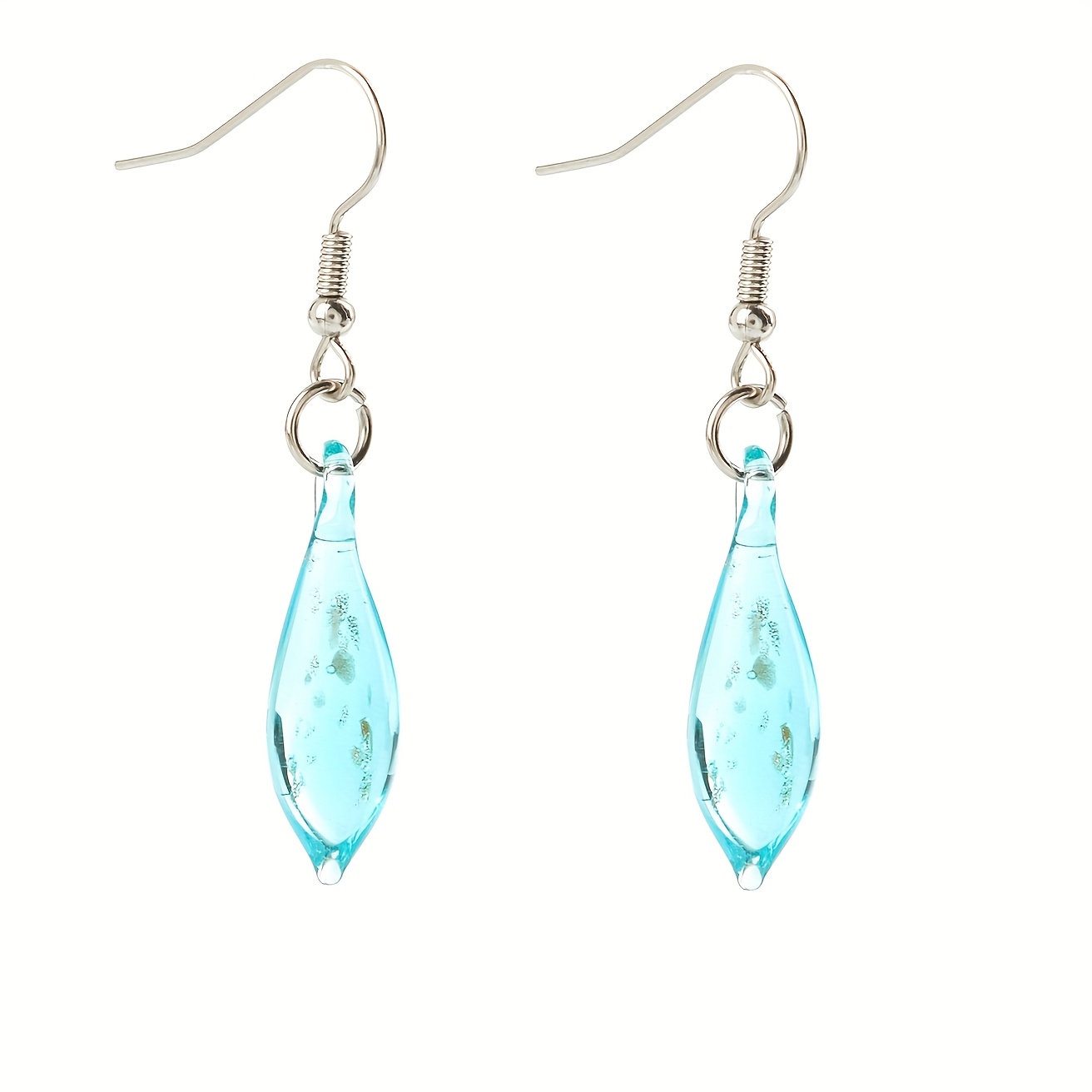 Women's Unique Teardrop Glass Pendant Earrings, Handmade